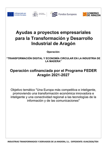 Miniatura Cartel Subvención FEDER Aragón 0144/2026/TDII